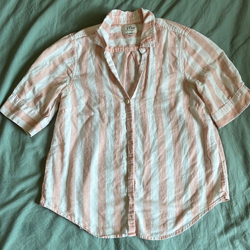 J. Crew Wide Stripe Short Sleeve Button Up Shirt